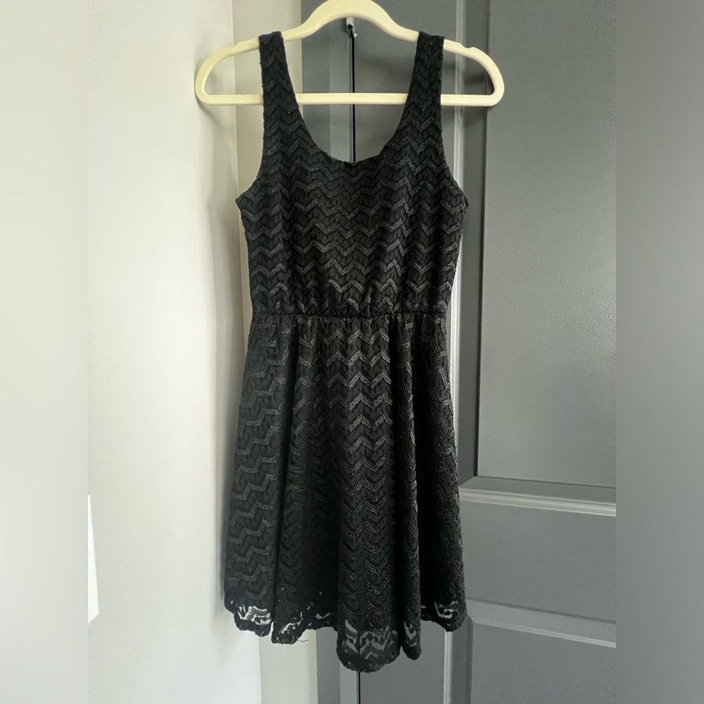 Black lace fit and flare dress - medium
